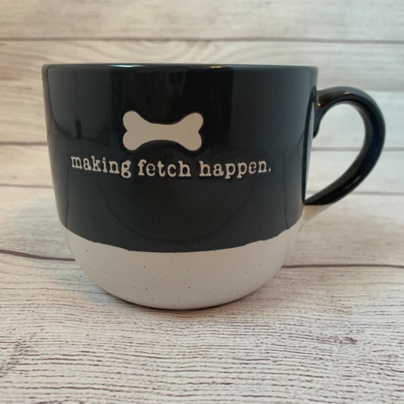 Coffee Mug with Dog Bone and MAKING FETCH HAPPEN Saying Grey and White Two Sided - Picture 4 of 9